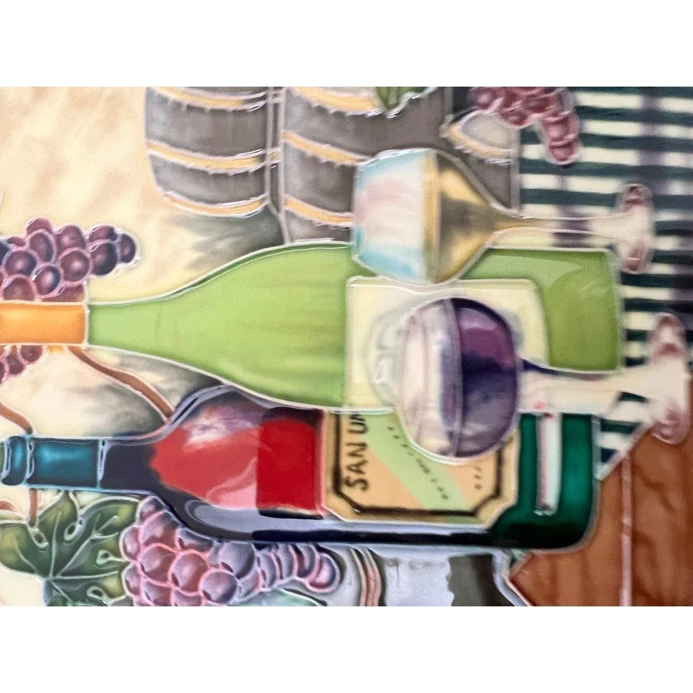 Hand Painted Ceramic Wine Vineyard Art Tile Decorative Wall Plaque 12x8 Raised